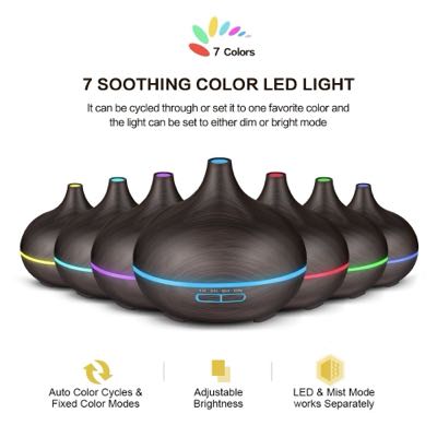 USB Aroma Diffuser - Hout, 550ml met 7 LED Lichten en Afstandsbediening