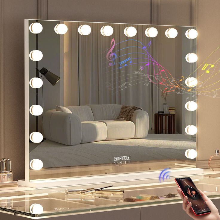 FENCHILIN Bluetooth Hollywood Vanity Mirror met Verlichting (32x23 )